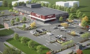 Jauns RIMI tirdzniecības centrs Peldu ielā 2, Ik&scaron;ķilē. Pasūtītājs Plesko Real Estate. Projektētājs Artis Roķis. Būvnieks EKOTEH BŪVE. Būvuzraugs Arhitektūras un Celtniecības Inženieru Dienests.